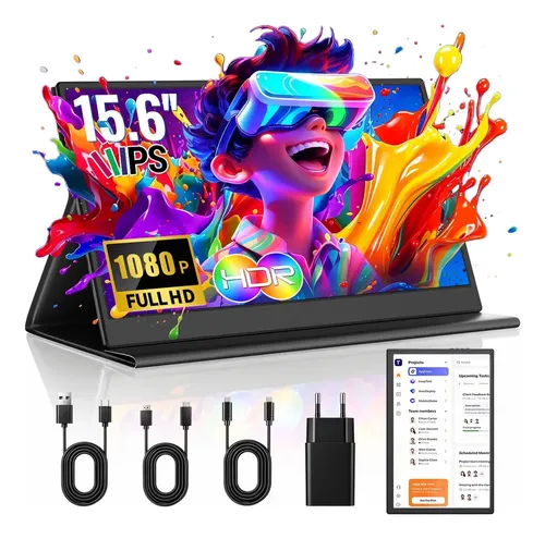 Monitor Portátil 15,6'' FHD 1080P IPS Maizhelun, Monitor Gamer Ultra Slim USB-C