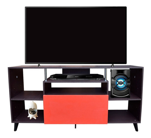 Centro De Entretenimiento Ibiza, Mueble Tv Funcional Hogare Color Chocolate Rojo