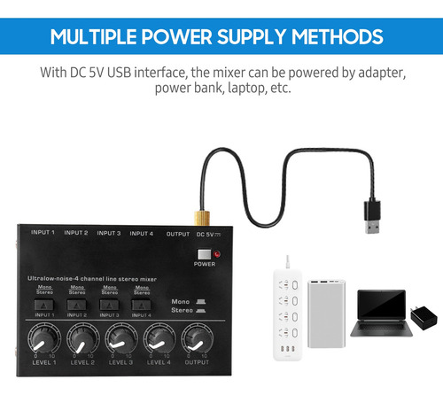 Audio Mixer Line Teclado Ultra Micrófono Salida De Guitarra