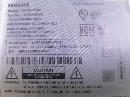 Tarjeta Fuente Para Tv Samsung Un75au8200f (Usado)