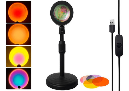 Lampara Velador Proyector Atardecer 360º Con Filtros Colores Color de la estructura Negro Color de la pantalla Translucida