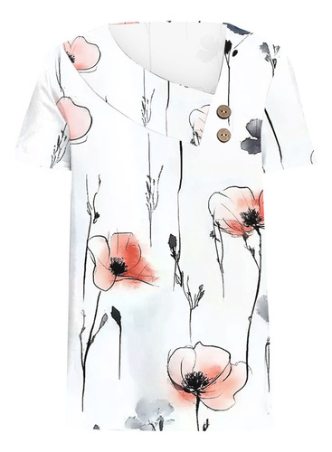 Top M Para Mujer, Cuello En V, Estampado A La Moda, Botones,