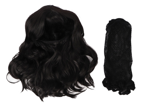 Peluca Rizada For Mujer Longitud Media Color Negro