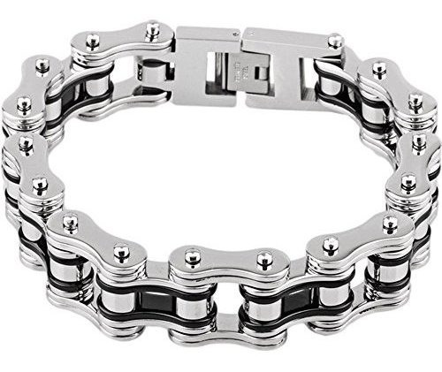 Silking Jewelry Heavy Metal Stainless Steel Mens Motorcycle Bike Chain Bracelet Silver Bangle 16mm 8.85inch 