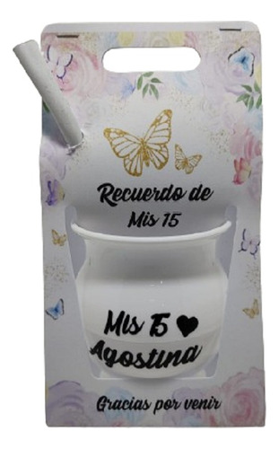 Mate Personalizado Souvenir Con Bombilla Y Presentación X 15