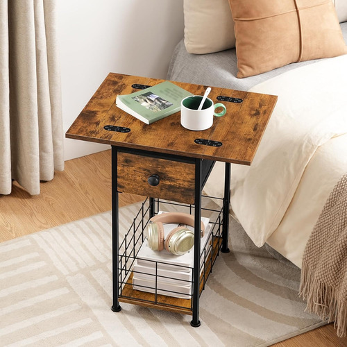 Mesa Auxiliar Estrecha Plegable Con Cajón Y Cesta