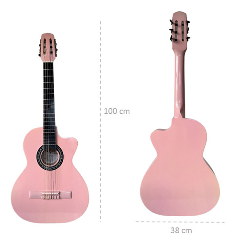 Guitarra Acústica Curva Richard Paquete Vital De Accesorios Color Rosa Orientación De La Mano Derecha