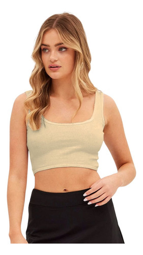 Blusinha Cropped Alça Grossa Em Tecido Ribana Extra Confort