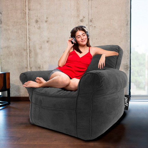 Puff Sillón Couch Individual Cómodo Relleno De Hule Espuma Color Gris oscuro