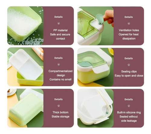Lonchera Contenedor Rectangular Portátil De Gran Capacidad Verde Liso