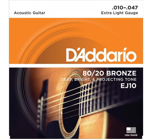 Encordado Daddario Guitarra Acustica Ej10 010 Bronze Musikoz