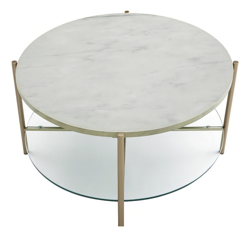 Mesa De Centro De Metal, Vidrio Y Mármol Walker Edison Color Blanco/dorado