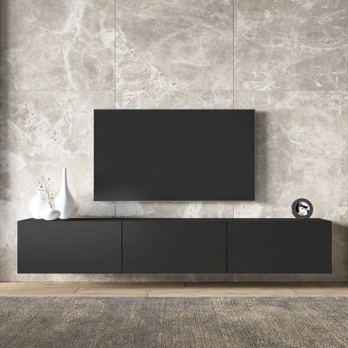 Mueble Rack Tv Nut 1.50mts Melamina Premium Y Tapac Pvc Negro Liso