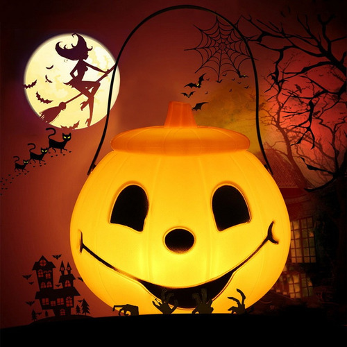 Cubo De Calabaza Portátil Led Para Halloween, Cubo De Carame