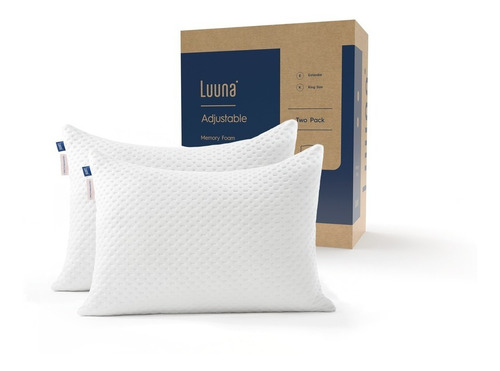 Almohadas Ajustable 2 Pack Estándar, 100% Memory Foam, Luuna Color Blanco