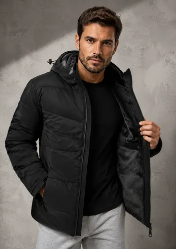 Jaqueta Puffer Masculina Térmica Com Capuz Forro Interno