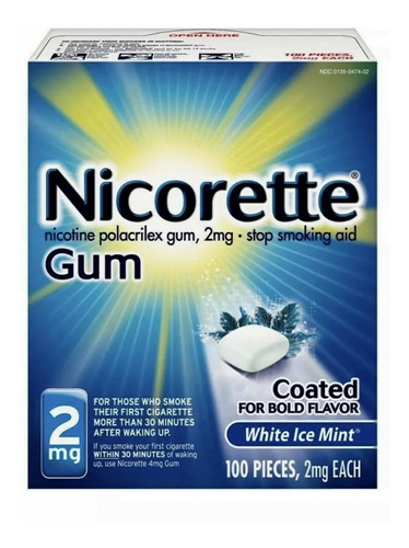 Nicorette 100 Chicles Sabor White Ice Mint 2 Mg Menta Blanca