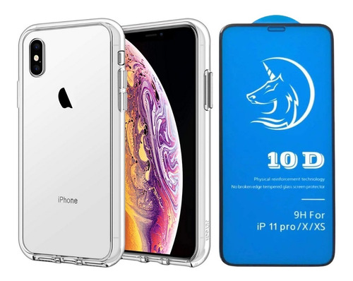 Estuche Transparente Rígido Para iPhone X/xs +vidrio Premium