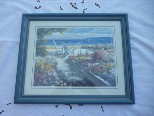 Cuadro Mediterraneo Antiguo 40 X 33 Cm Reposeras En Playa