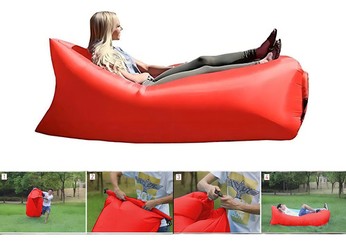 Sofá Cama Preguiçosa Portátil, Barco Inflável, Saco De Dormi Cor Vermelho