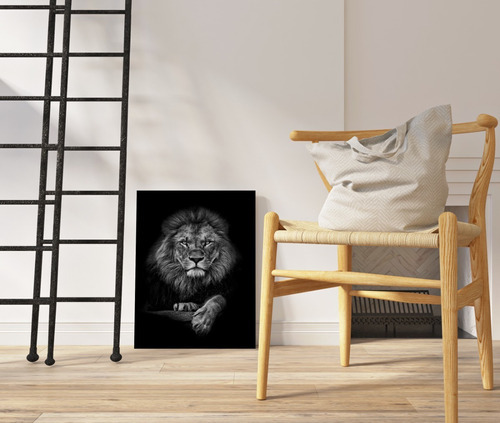 Quadro Tela Decorativo Leão Luxo 60x40 Grande Cor Preto