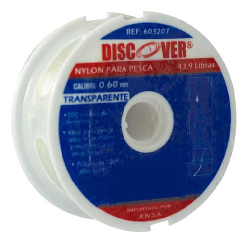 Nylon Transparente Discover 40 Librs 100 Mts 0.60 Mm B 0.60