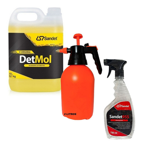 Shampoo Detmol 5l + Sandet 955 750ml + Pulverizador 1l Nfe *