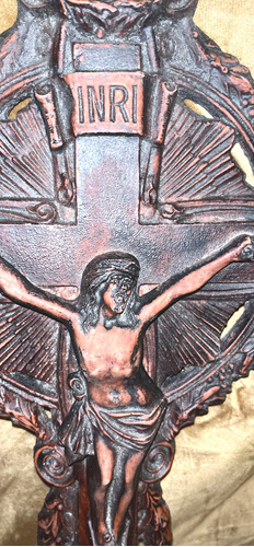  Crucifijo Antiguo Gran Tamaño Yeso 40 Cm