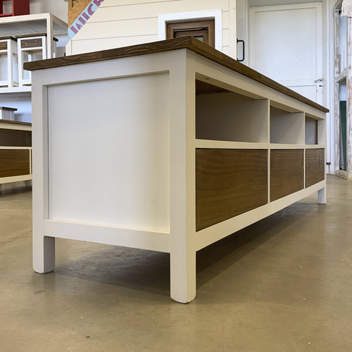 Mesa Rack De Tv Madera Pintada Con Cajones Y Estantes Marrón
