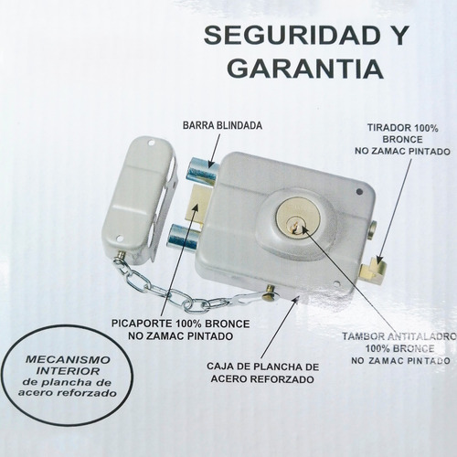 Chapa Cerradura 2 Cilindro + Cadena Porton Reja Seguridad