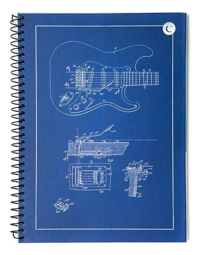 Caderno Cicero Capa Dura Universitário 1x1 Guitarra Azul 80 