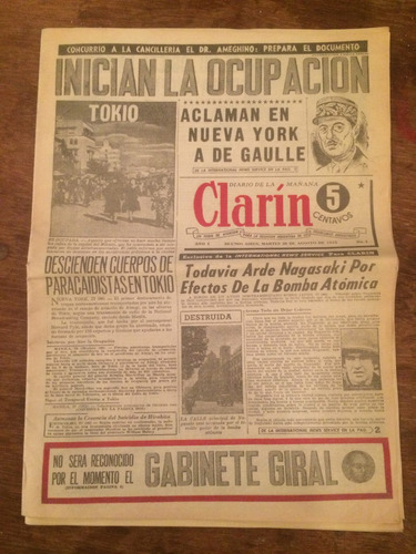 Diario Clarín Primer Número Año 1945 Original!