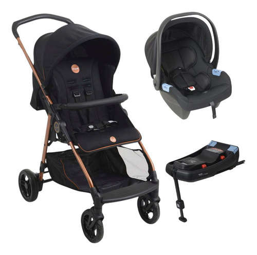 Carrinho De Bebê Lui Preto Cobre Bebê Conforto E Base Isofix