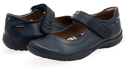 Zapato Coqueta Escolar Piel Niña Velcro Color Marino 22-26