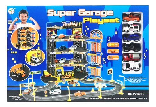 Playset Super Garage Grande Con 6 Autos Mundo P2788b
