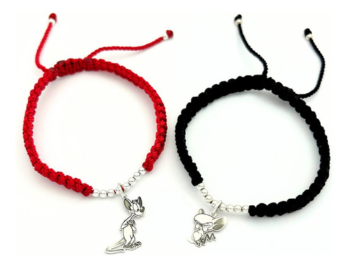 Pulseras Ajustables Pareja Pinky Y Cerebro Plata Sw925