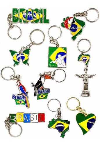 Kit 10 Chaveiros Brasil Bandeira Mapa Ótima Qualidade Lindos