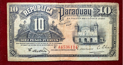 Billete 10 Pesos Fuertes 1923 American Bank Note Paraguay