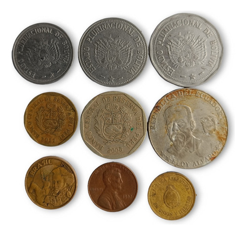 9 Monedas Brasil Perú Bolivia Ecuador Argentina Coleccionabl
