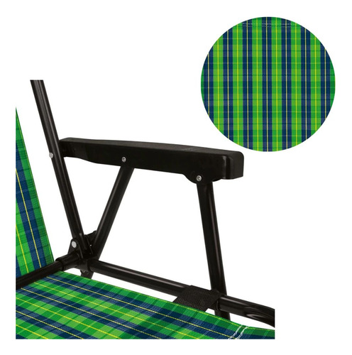 Kit Com Duas Cadeiras De Praia Xadrez Verde + Cooler 34 L
