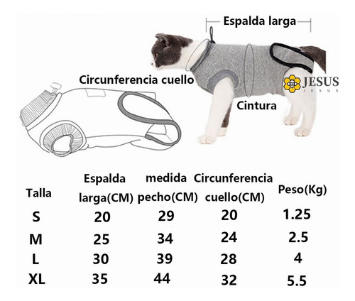 Imagen 2 de 8 de Fajas Postoperatorias Para Gato Y Perro Chaleco Mascotas