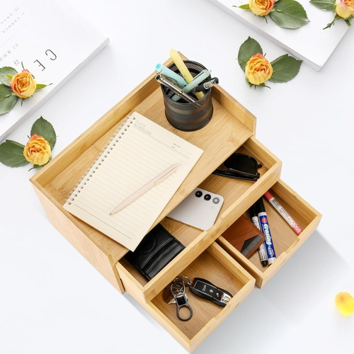 Porta Jóias Ou Organizador De Utensilios Bambu 3 Gavetas