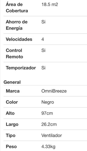 Ventilador De Torre Omnibreeze Dc2018 Negro 120 v