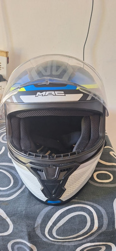 Casco Moto Integral Mac Speed Control 2022 Blanco Azul Mate Azul Sergeant M (Usado)