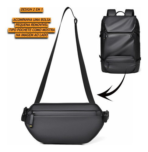 Mochila Masculina Executiva Impermeável Notebook 15,6 Polegadas 2 Em 1 Com Bolsa Transversal Removível Multiuso Faculdade Escola Cor Preto