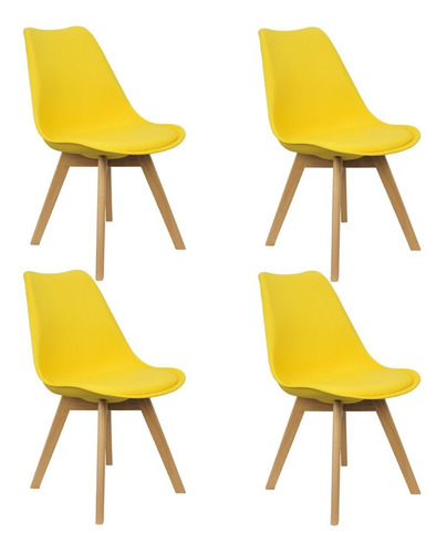Kit 4 Cadeiras Charles Eames Leda Design Wood Estofada
