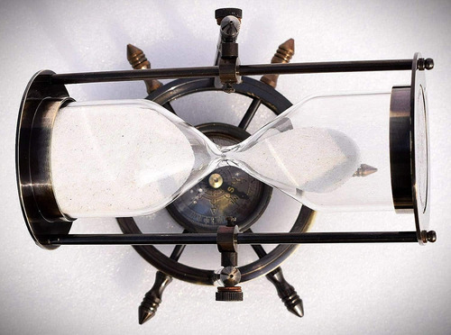 Reloj De Arena Náutico Marítimo Negro Antiguo Antiguo De Lat