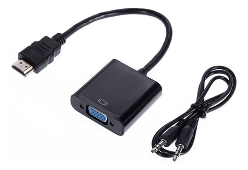 Soku Cable Convertidor Hdmi A Vga + Aux 3.5cm Para Tv Pc Laptop Color Negro