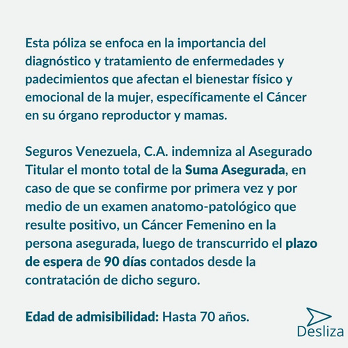 Imagen 2 de 4 de Seguro Prevención De Cáncer Femenino Plan $5.800