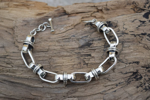 Pulsera Gruesa De Plata Ley .925 Eslabón Largo Para Hombre
